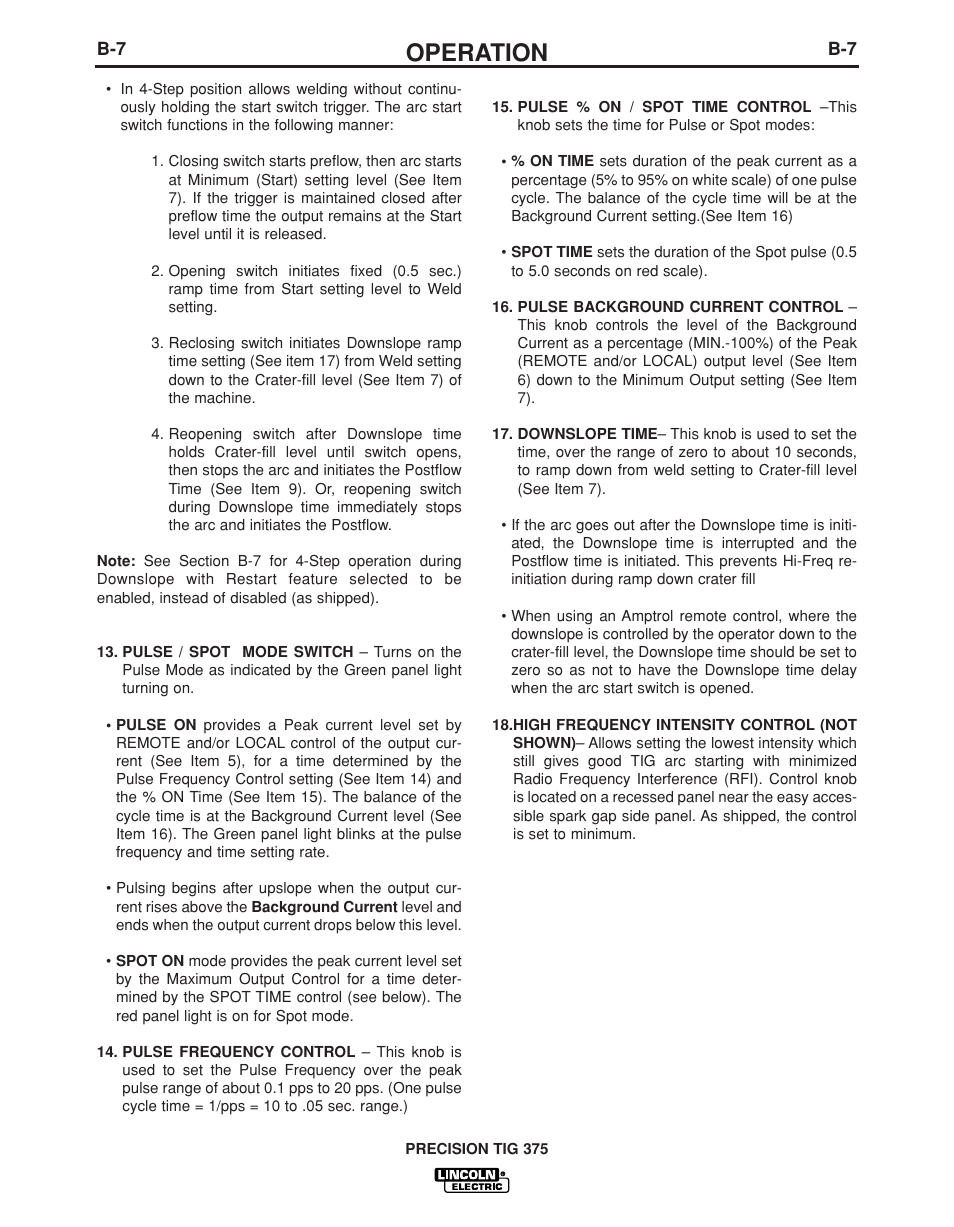 Operation | Lincoln Electric PRECISION TIG IM936 User Manual | Page 22 / 44