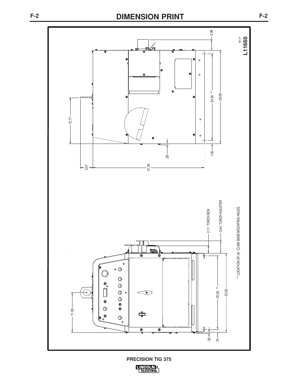 Dimension print, Precision tig 375 | Lincoln Electric PRECISION TIG IM936 User Manual | Page 40 / 44