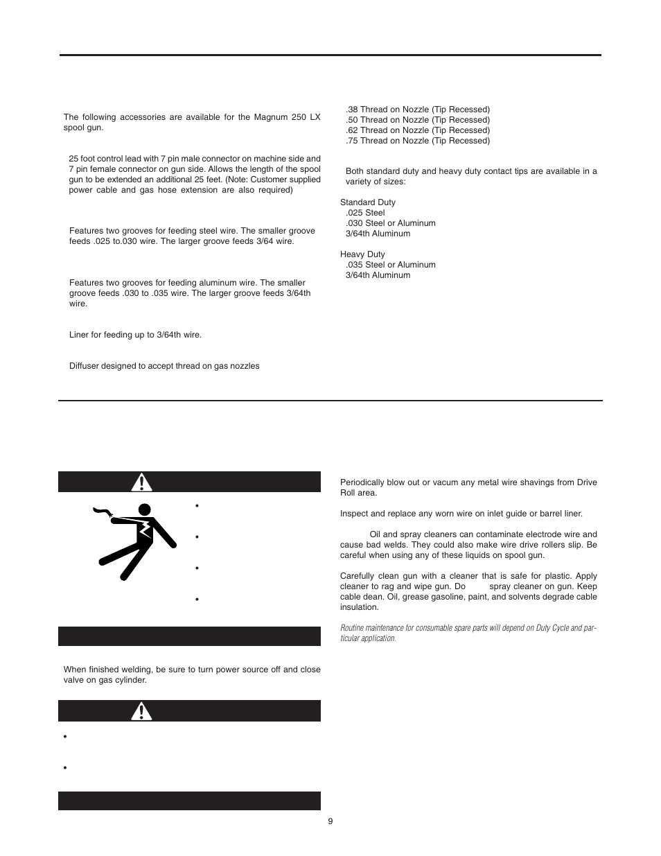 Magnum 250 lx accessories/maintenance maintenance, Accessories, Warning | Lincoln Electric MAGNUM IM887 User Manual | Page 15 / 20