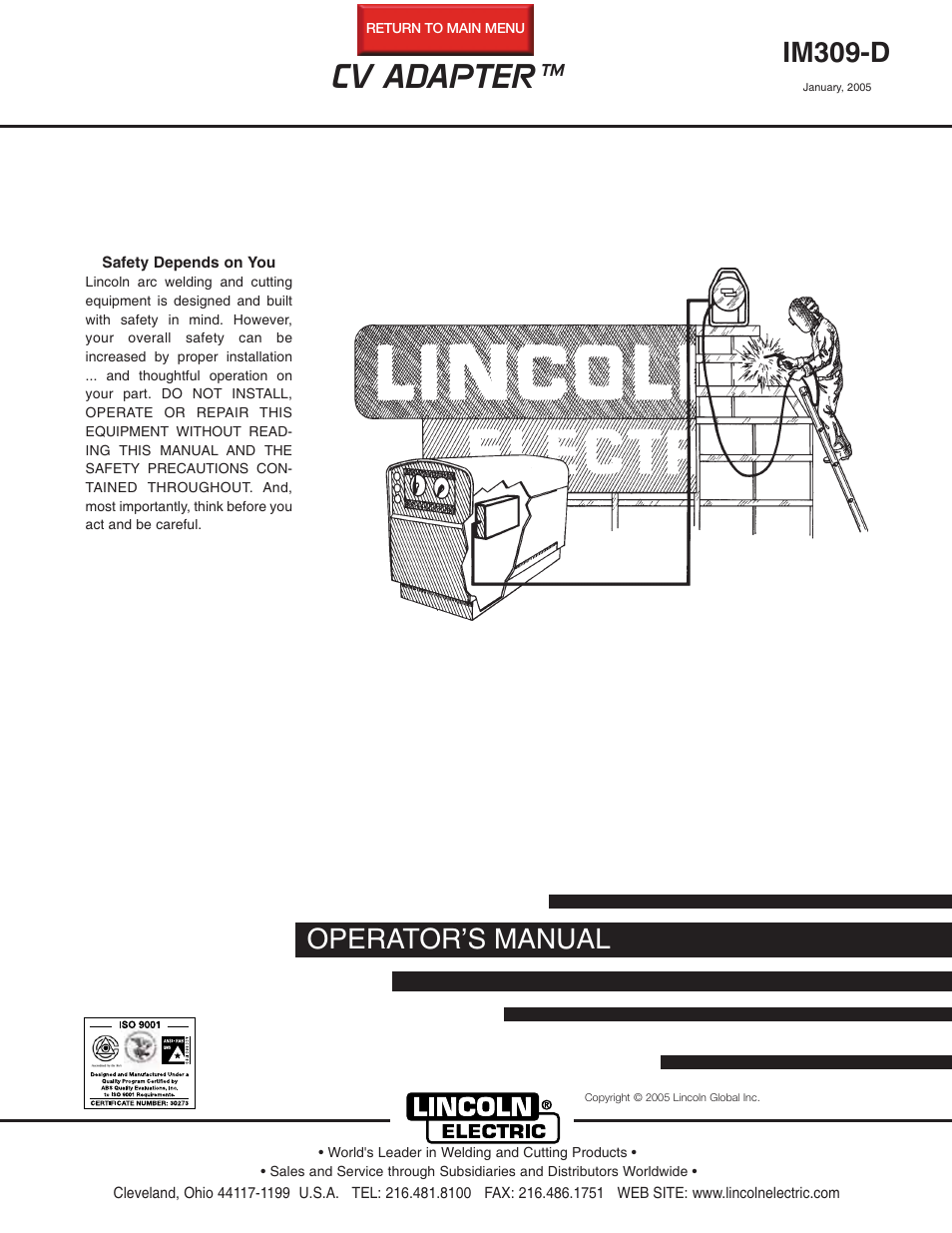 Lincoln Electric CV ADAPTER IM309-D User Manual | 46 pages