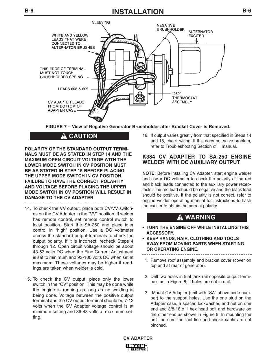 Installation, Warning caution | Lincoln Electric CV ADAPTER IM309-D User Manual | Page 15 / 46