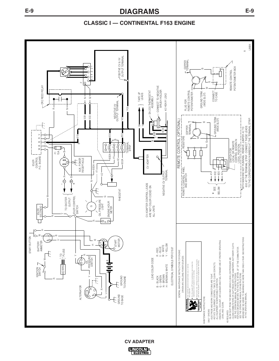 Diagrams, Classic i — continental f163 engine, Cv adapter | Lincoln Electric CV ADAPTER IM309-D User Manual | Page 38 / 46