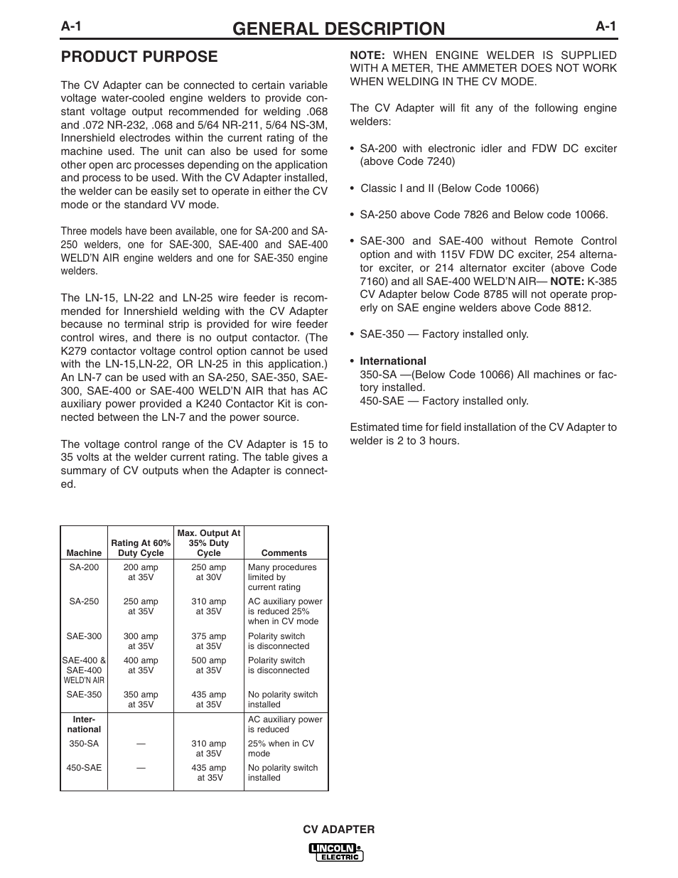 General description, Product purpose | Lincoln Electric CV ADAPTER IM309-D User Manual | Page 8 / 46