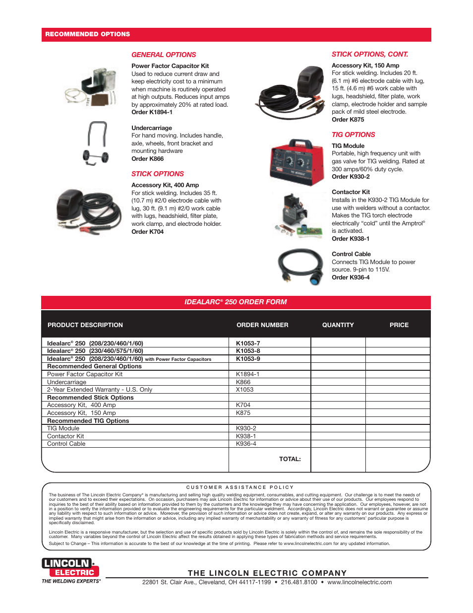 Lincoln Electric Idealarc 250 User Manual | Page 2 / 2