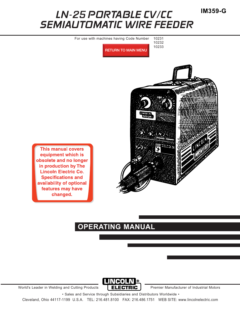 Lincoln Electric IM359-G User Manual | 34 pages