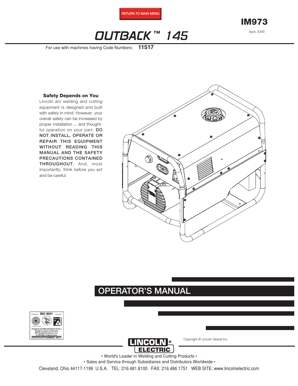 Lincoln Electric OUTBACK 145 User Manual | 34 pages