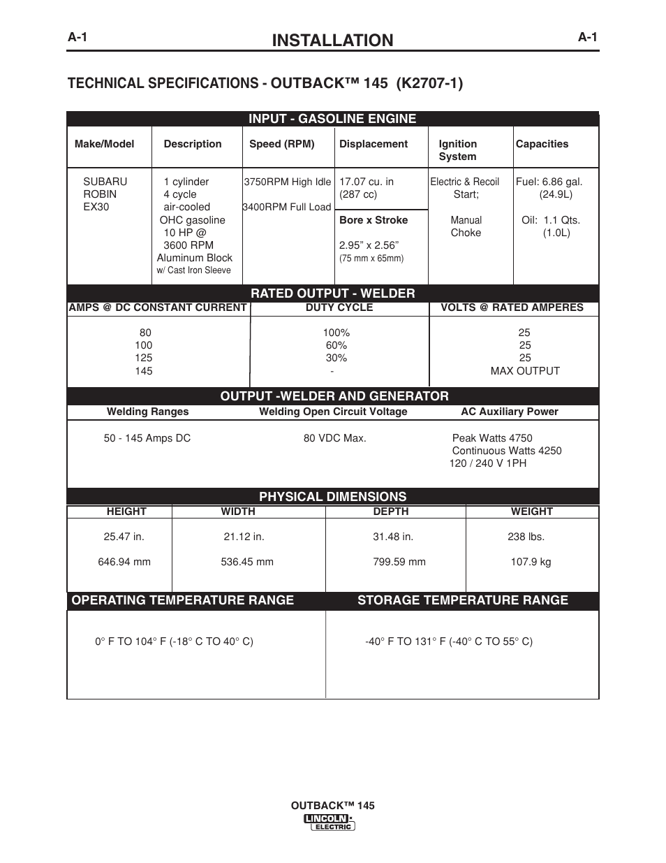 Installation | Lincoln Electric OUTBACK 145 User Manual | Page 8 / 34