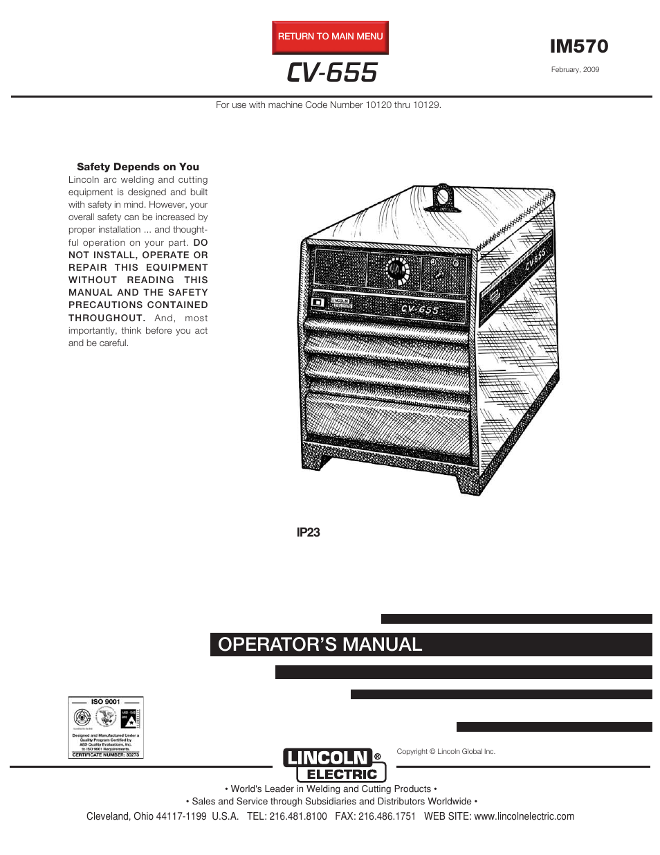 Lincoln Electric CV-655 User Manual | 47 pages