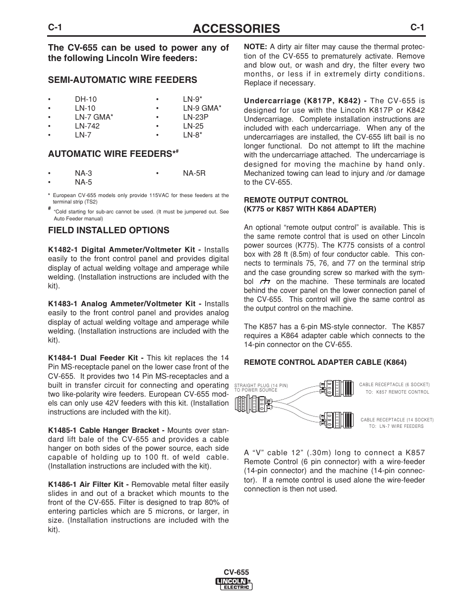 Accessories, Automatic wire feeders, Field installed options | Lincoln Electric CV-655 User Manual | Page 22 / 47