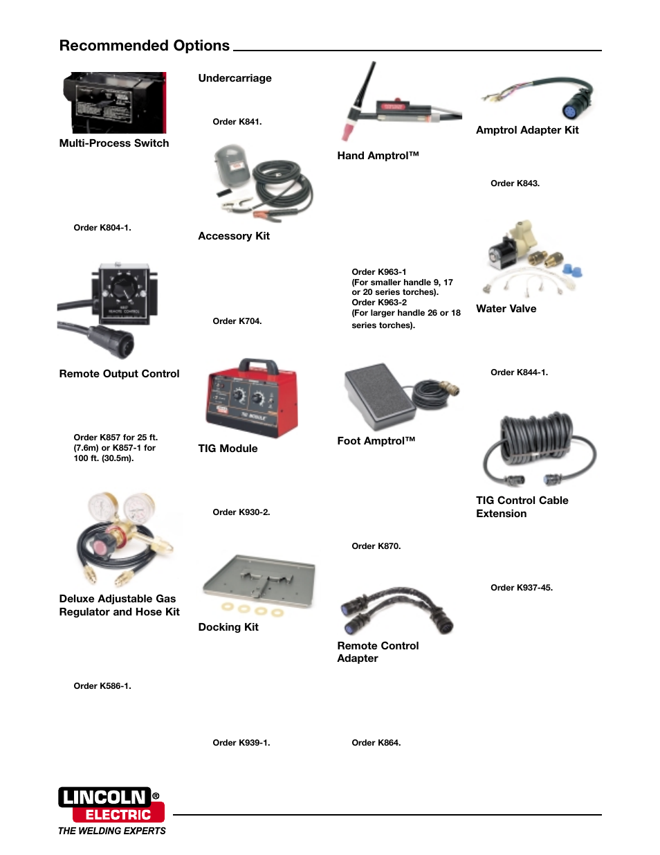 Recommended options | Lincoln Electric K1309-21 User Manual | Page 3 / 4