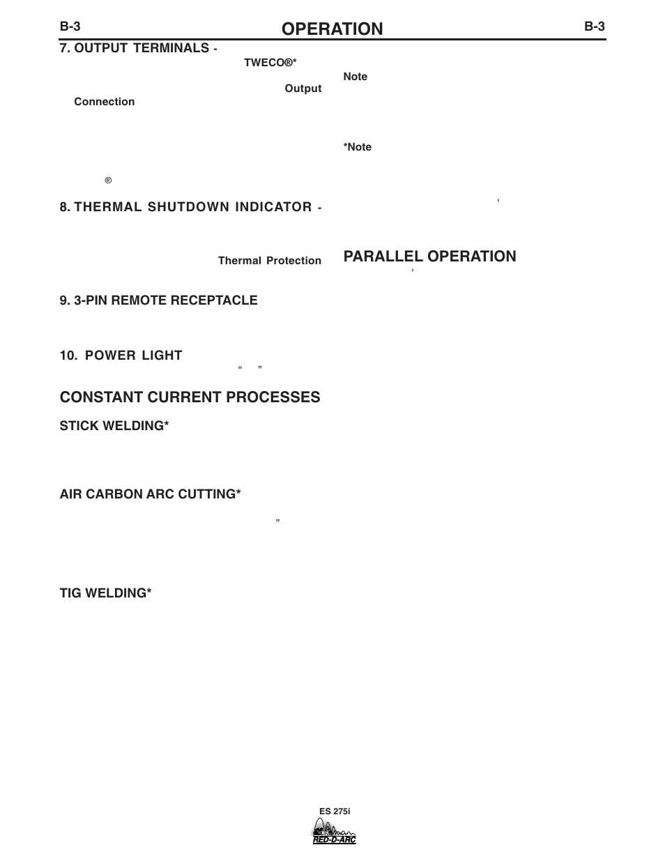 Operation, Constant current processes, Parallel operation | Lincoln Electric IM803-B User Manual | Page 13 / 31