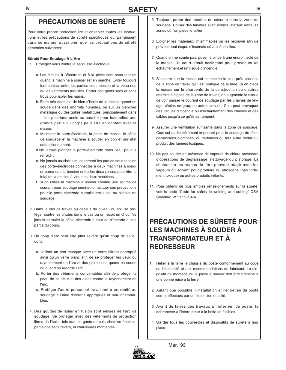 Safety, Précautions de sûreté | Lincoln Electric IM803-B User Manual | Page 5 / 31