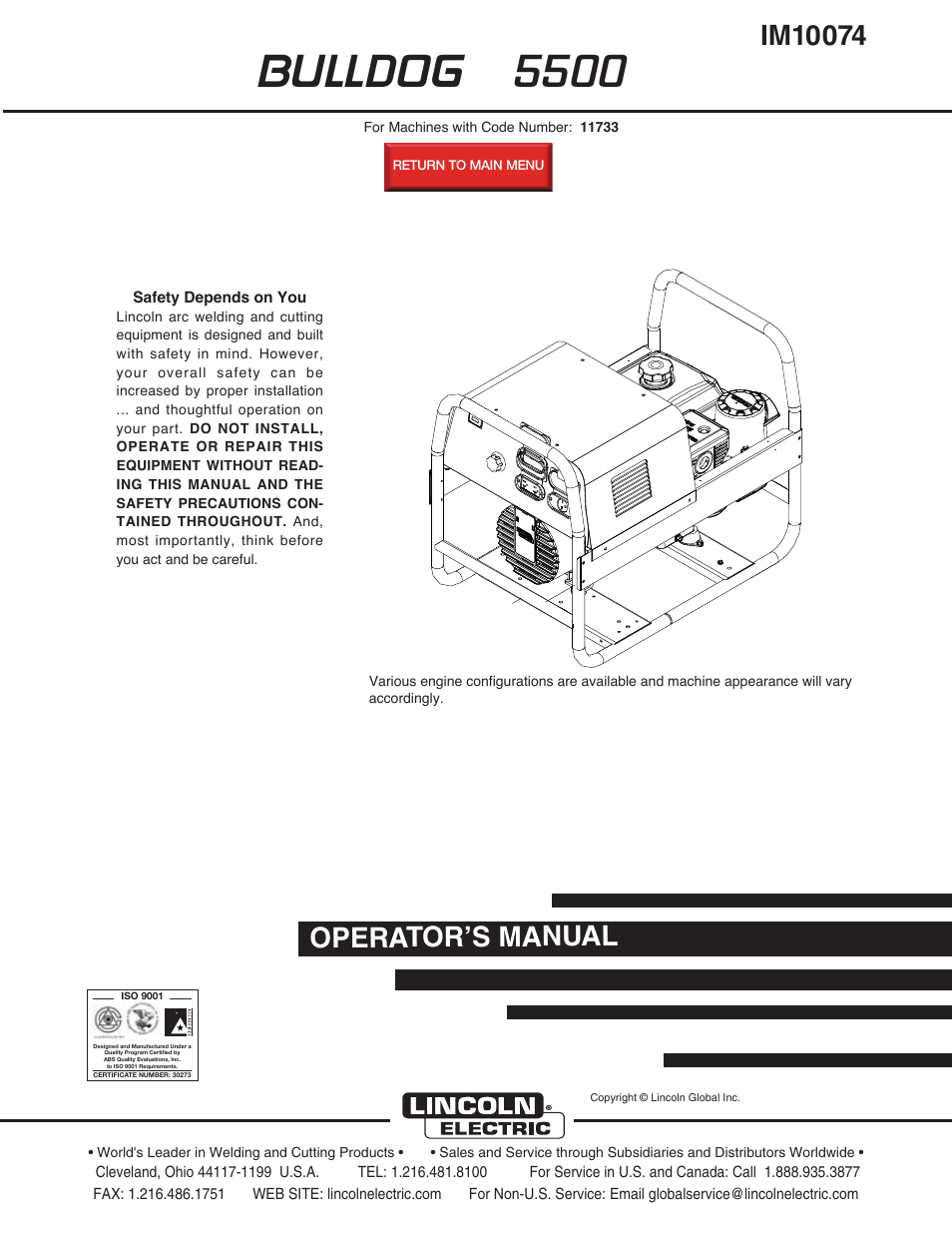Lincoln Electric BULLDOG IM10074 User Manual | 45 pages