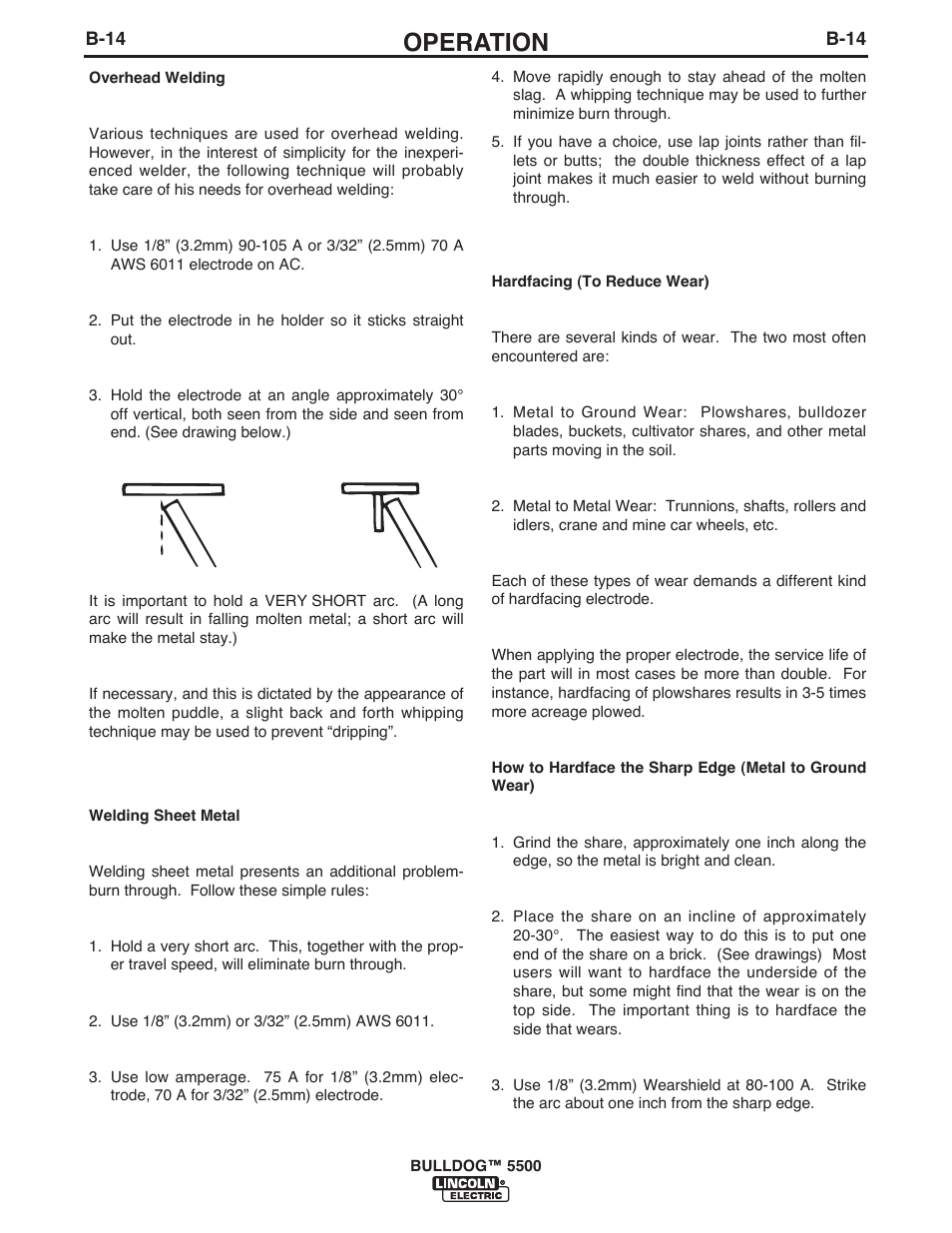 Operation, Side view end view 30° 30 | Lincoln Electric BULLDOG IM10074 User Manual | Page 28 / 45