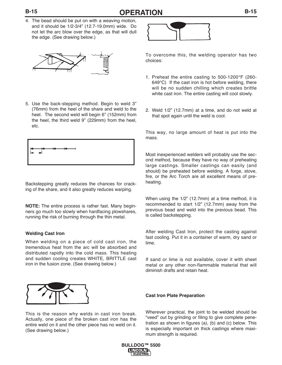 Operation, B-15 | Lincoln Electric BULLDOG IM10074 User Manual | Page 29 / 45