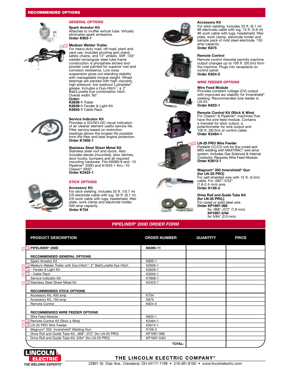 Pipeliner, 200d order form | Lincoln Electric Pipeliner 200D User Manual | Page 4 / 4
