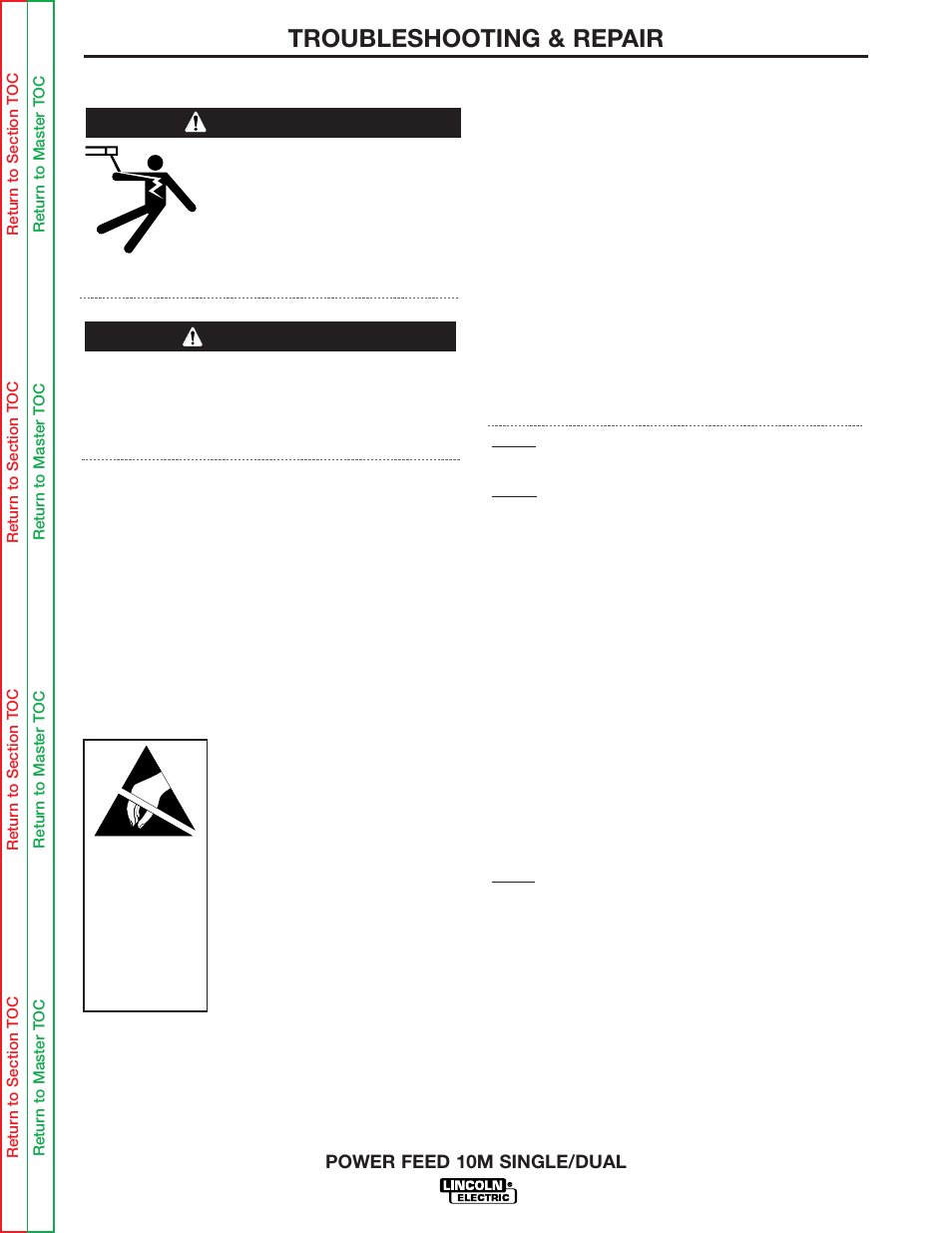 Troubleshooting & repair, Pc board troubleshooting procedures, Warning caution | Lincoln Electric POWER FEED 10M SINGLE/DUAL SVM172-A User Manual | Page 107 / 151