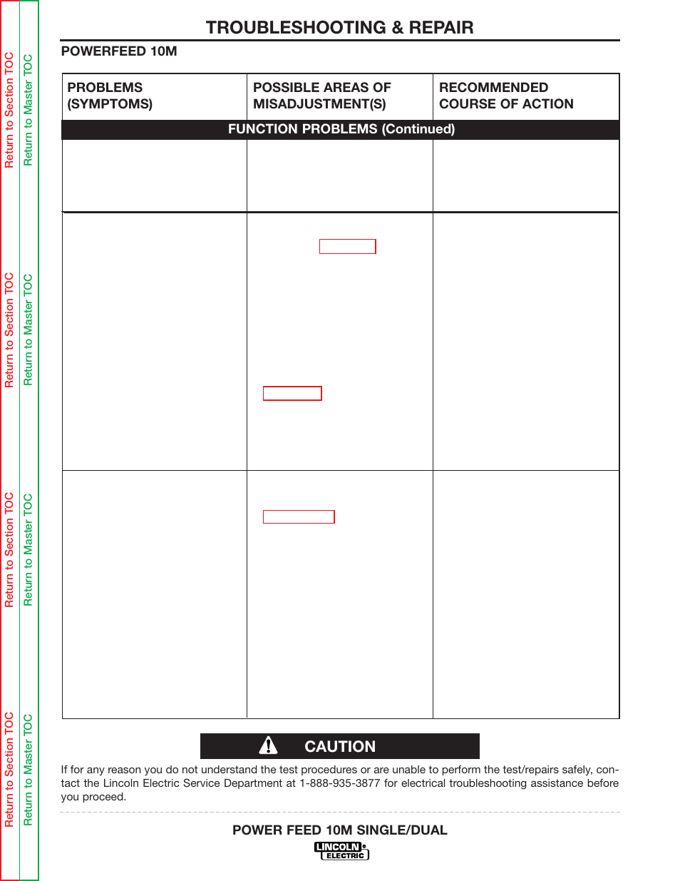 Troubleshooting & repair, Caution | Lincoln Electric POWER FEED 10M SINGLE/DUAL SVM172-A User Manual | Page 113 / 151