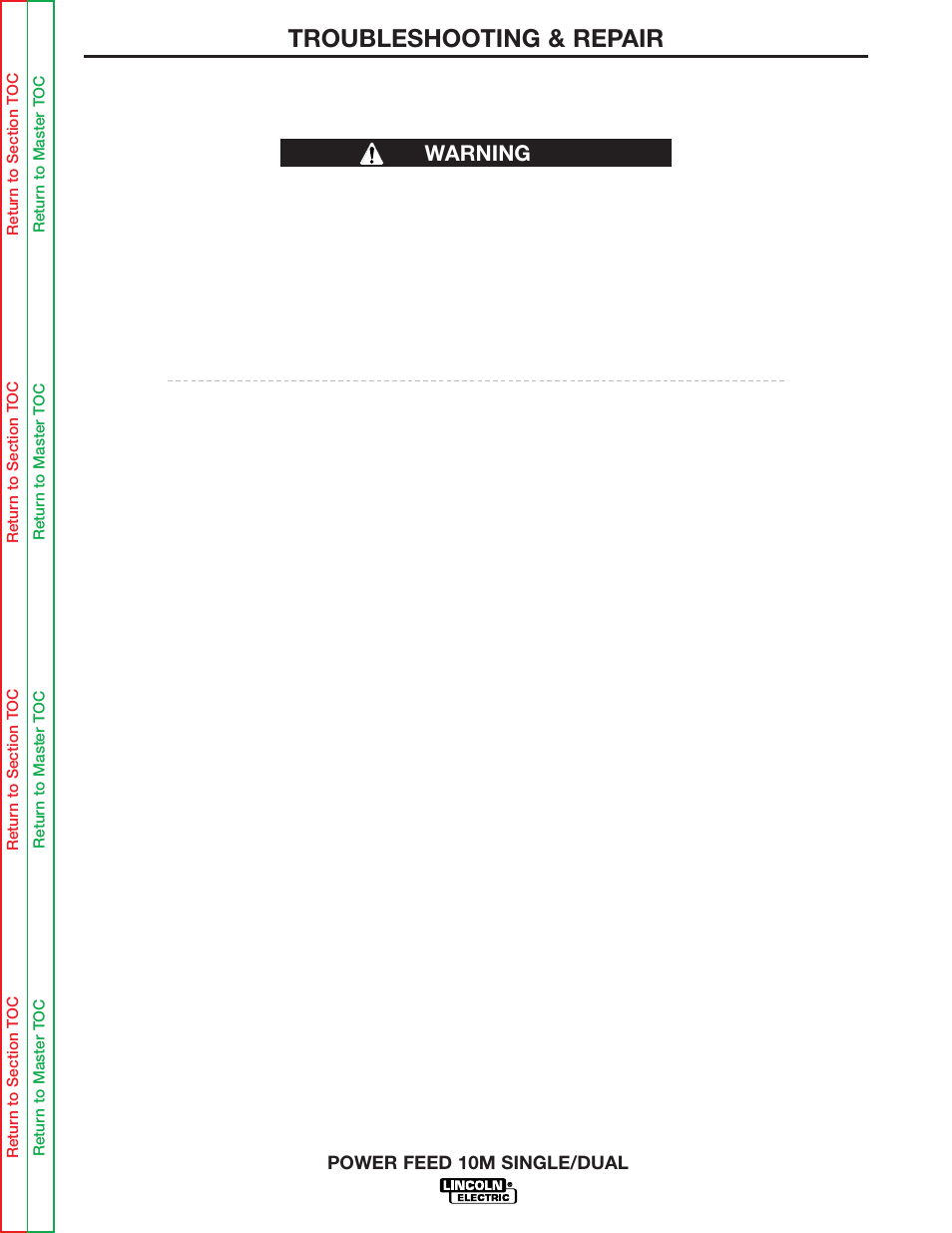 Voltage sense, Board test, Troubleshooting & repair | Warning, Voltage sense pc board test | Lincoln Electric POWER FEED 10M SINGLE/DUAL SVM172-A User Manual | Page 121 / 151