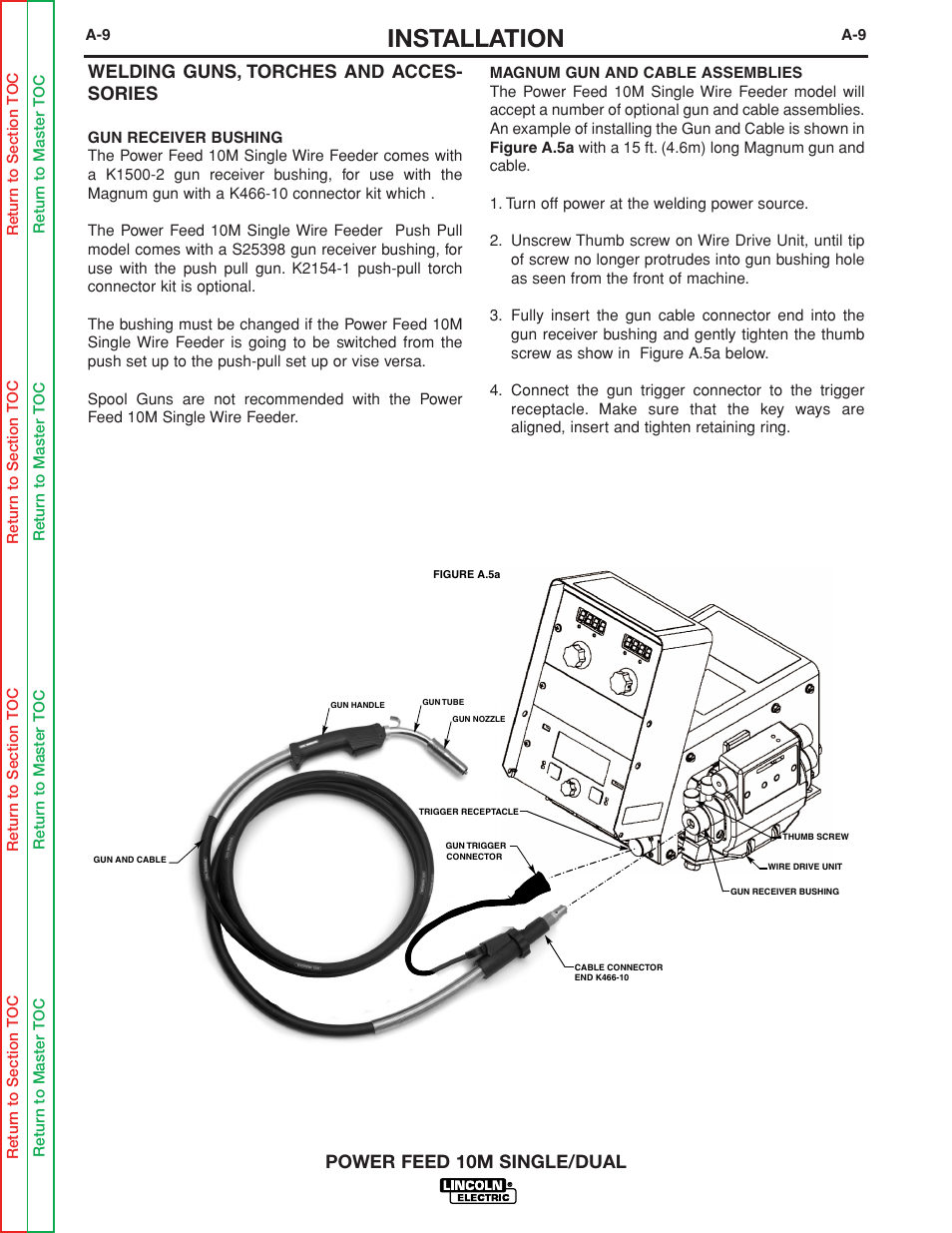 Installation, Power feed 10m single/dual, Welding guns, torches and acces- sories | Lincoln Electric POWER FEED 10M SINGLE/DUAL SVM172-A User Manual | Page 15 / 151