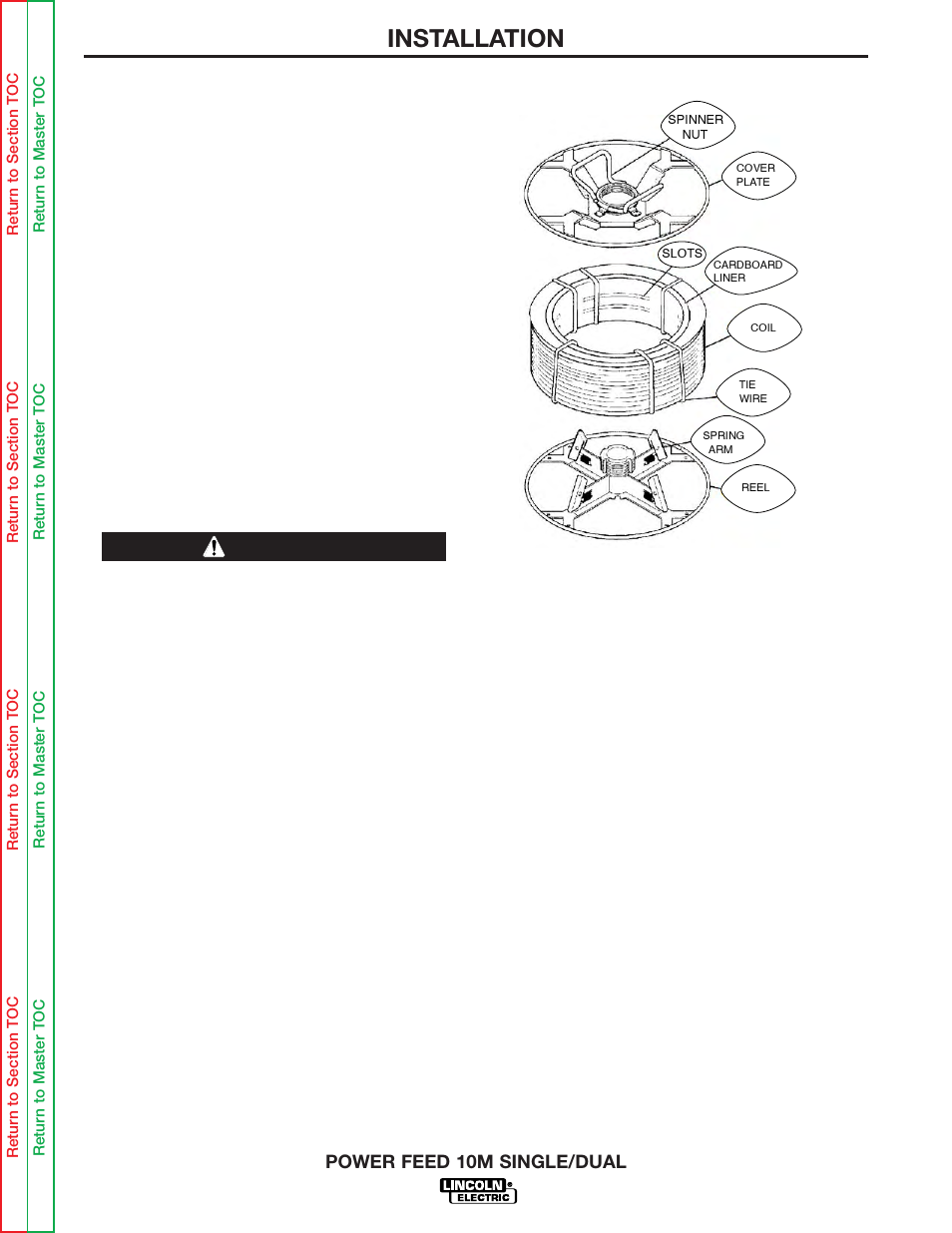Installation, Caution | Lincoln Electric POWER FEED 10M SINGLE/DUAL SVM172-A User Manual | Page 18 / 151