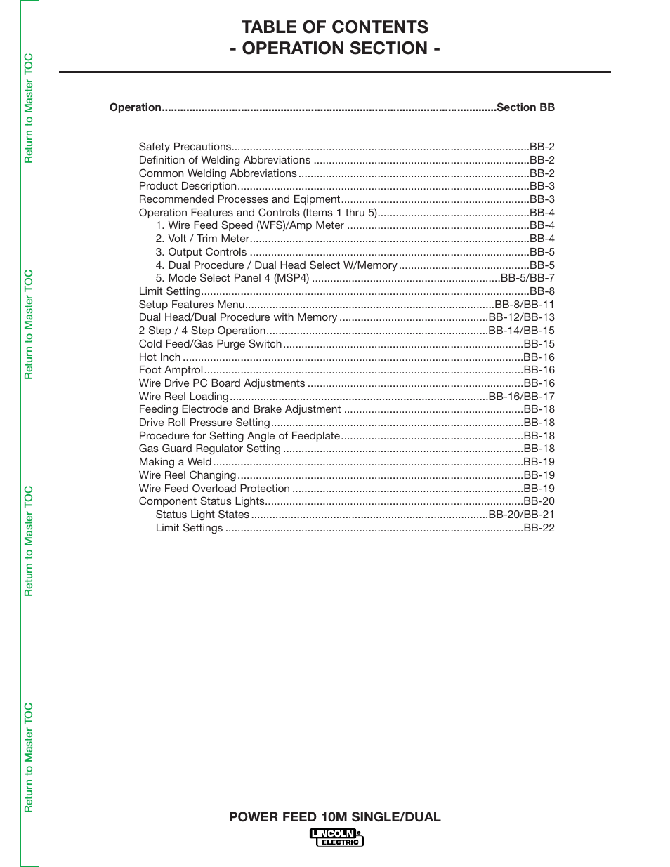 Section bb - operation, Tion | Lincoln Electric POWER FEED 10M SINGLE/DUAL SVM172-A User Manual | Page 69 / 151