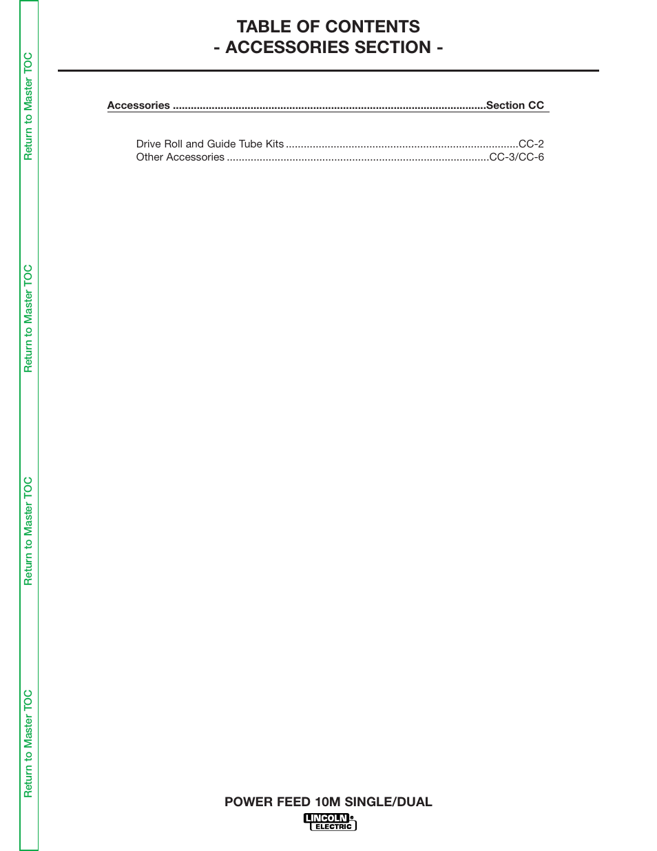 Section cc - accessories, Adapters” in accessories, Accessories section | The accessories, Acces- sories section | Lincoln Electric POWER FEED 10M SINGLE/DUAL SVM172-A User Manual | Page 91 / 151