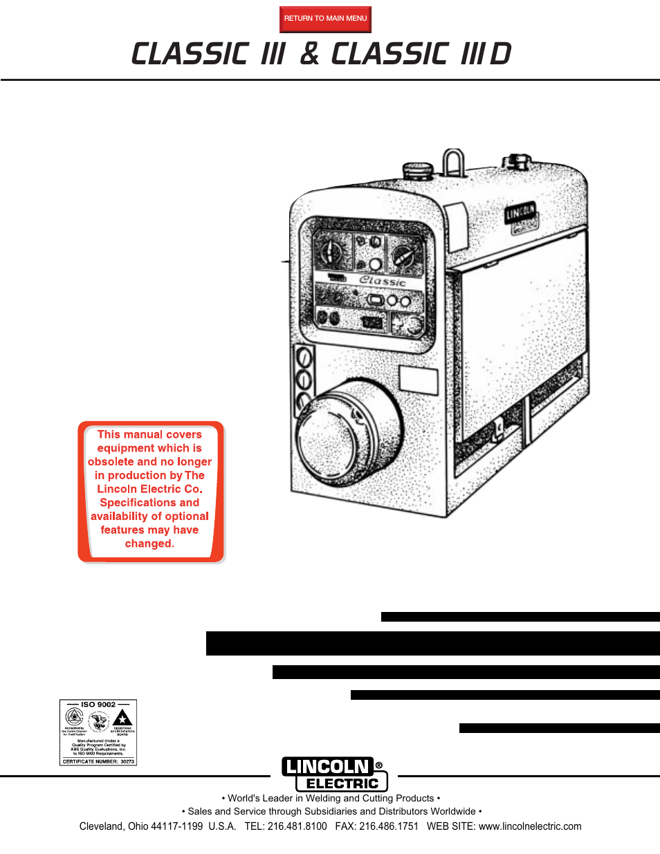 Lincoln Electric CLASSIC III 10156 User Manual | 34 pages