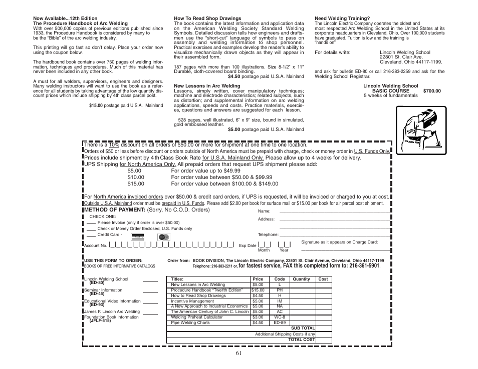 American express | Lincoln Electric MIG-PAK 10 User Manual | Page 61 / 64