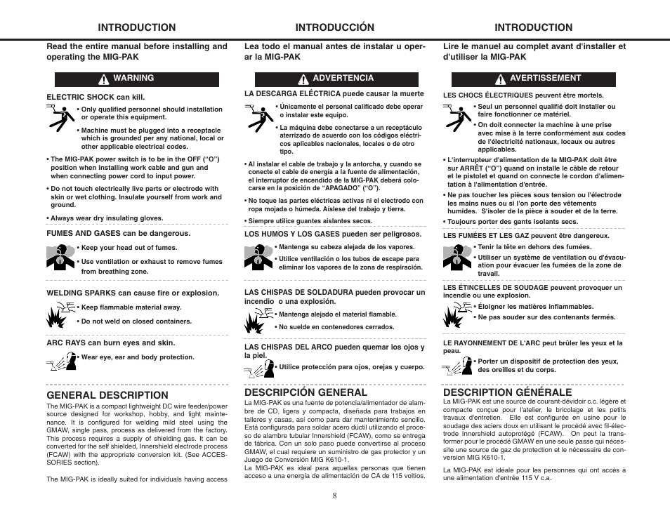 General description, Introduction, Descripción general | Introducción, Description générale | Lincoln Electric MIG-PAK 10 User Manual | Page 8 / 64