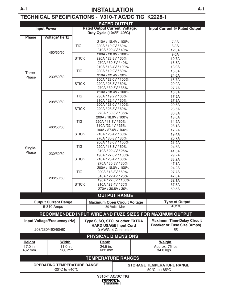 Installation | Lincoln Electric INVERTEC IM958 User Manual | Page 10 / 38