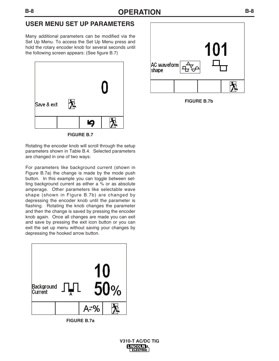 Operation, User menu set up parameters | Lincoln Electric INVERTEC IM958 User Manual | Page 23 / 38