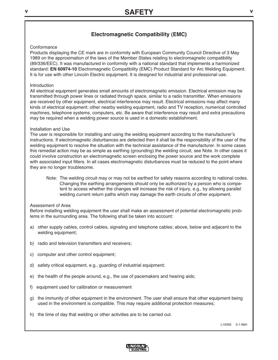 Safety | Lincoln Electric INVERTEC IM958 User Manual | Page 6 / 38