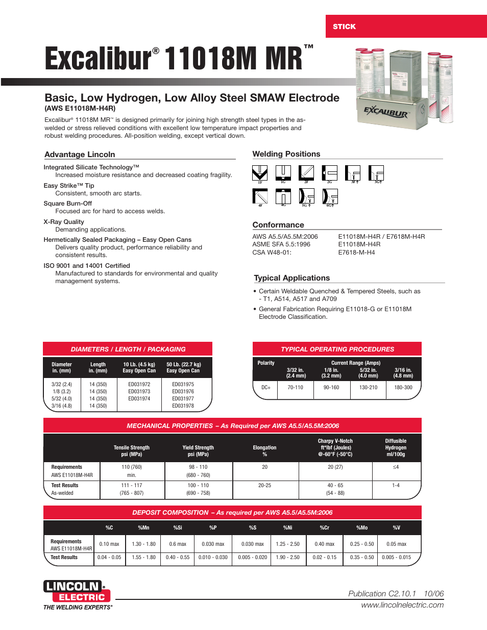 Lincoln Electric Excalibur 11018M MR User Manual | 1 page