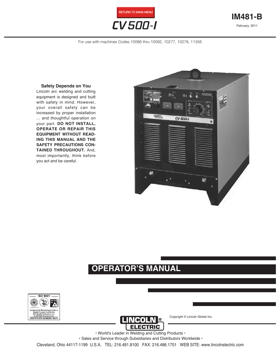Lincoln Electric IM481-B User Manual | 35 pages