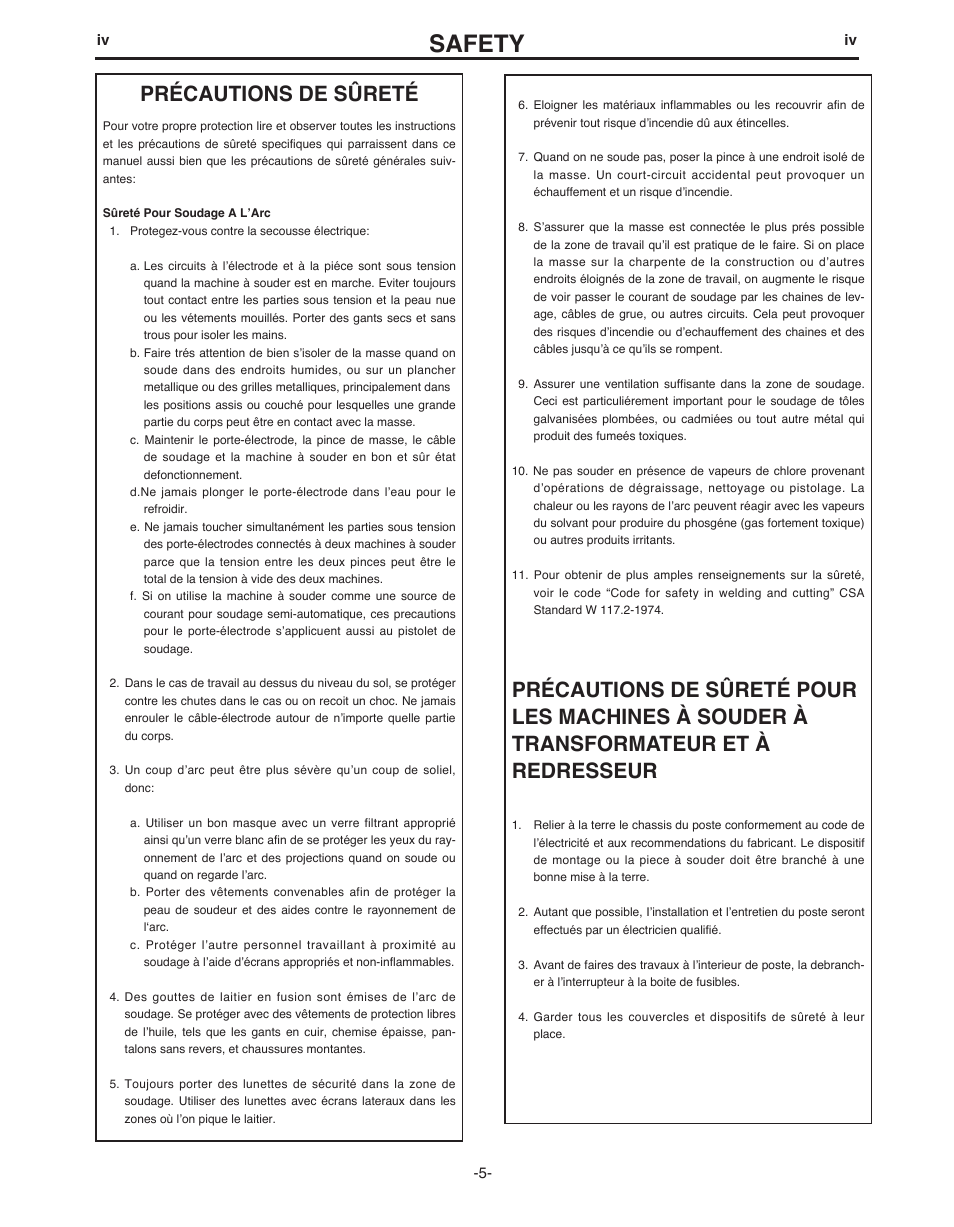 Safety, Précautions de sûreté | Lincoln Electric IM481-B User Manual | Page 5 / 35