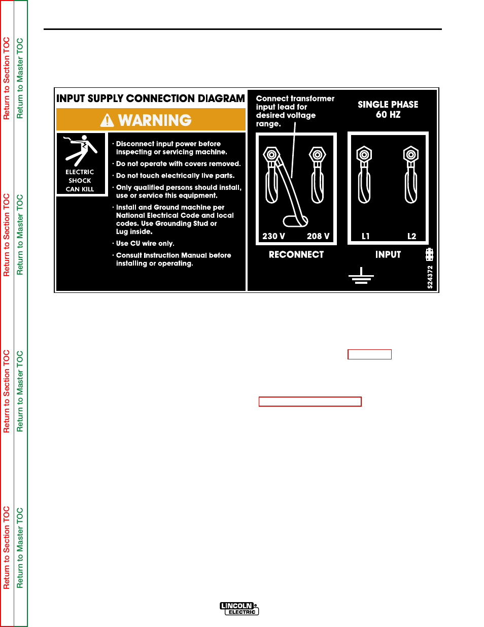 Dual voltage machine input connections, According to the instructions in figure a.1, Installation | Lincoln Electric POWER MIG SVM157-A User Manual | Page 10 / 91