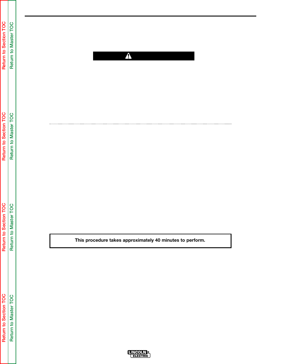 Test procedures, F-11, Main transformer test | Perform the main transformer, Test, The main transformer, Troubleshooting and repair, Warning | Lincoln Electric POWER MIG SVM157-A User Manual | Page 45 / 91