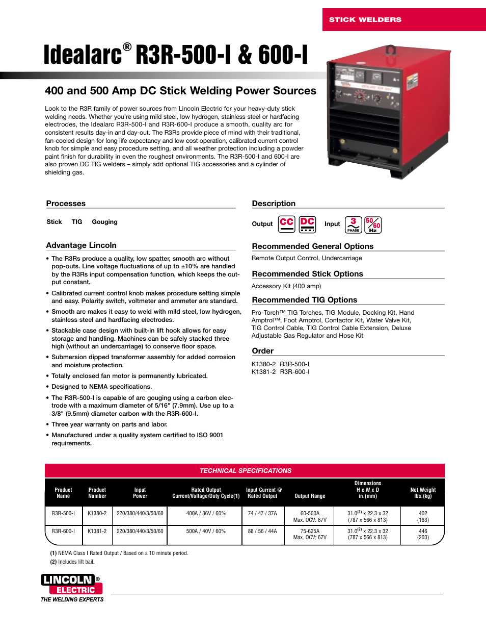 Lincoln Electric 600-I User Manual | 2 pages