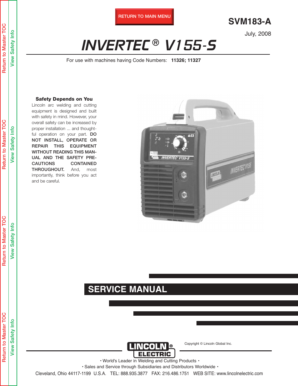 Lincoln Electric V155-S User Manual | 78 pages