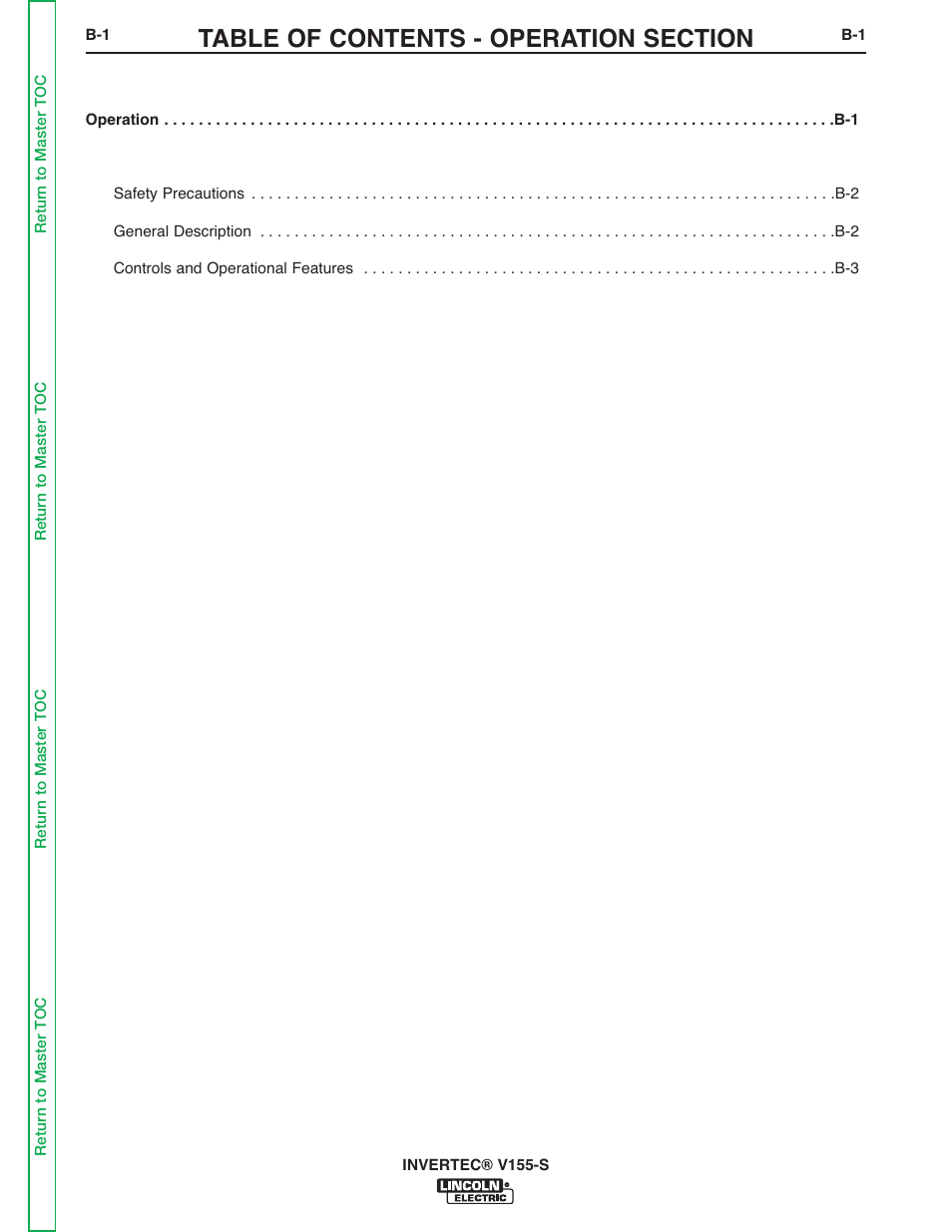 Section b - operation | Lincoln Electric V155-S User Manual | Page 15 / 78