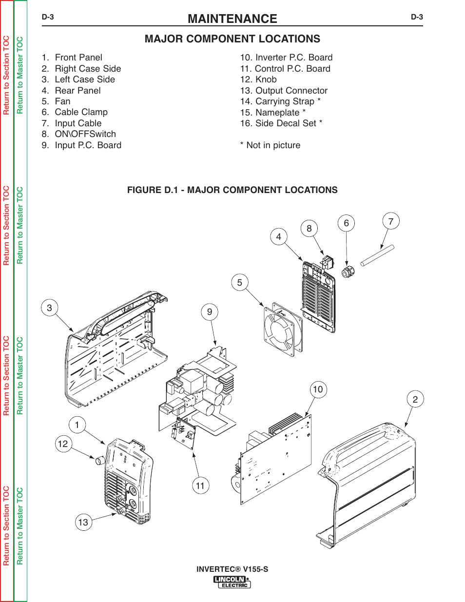 Maintenance, Major component locations | Lincoln Electric V155-S User Manual | Page 23 / 78