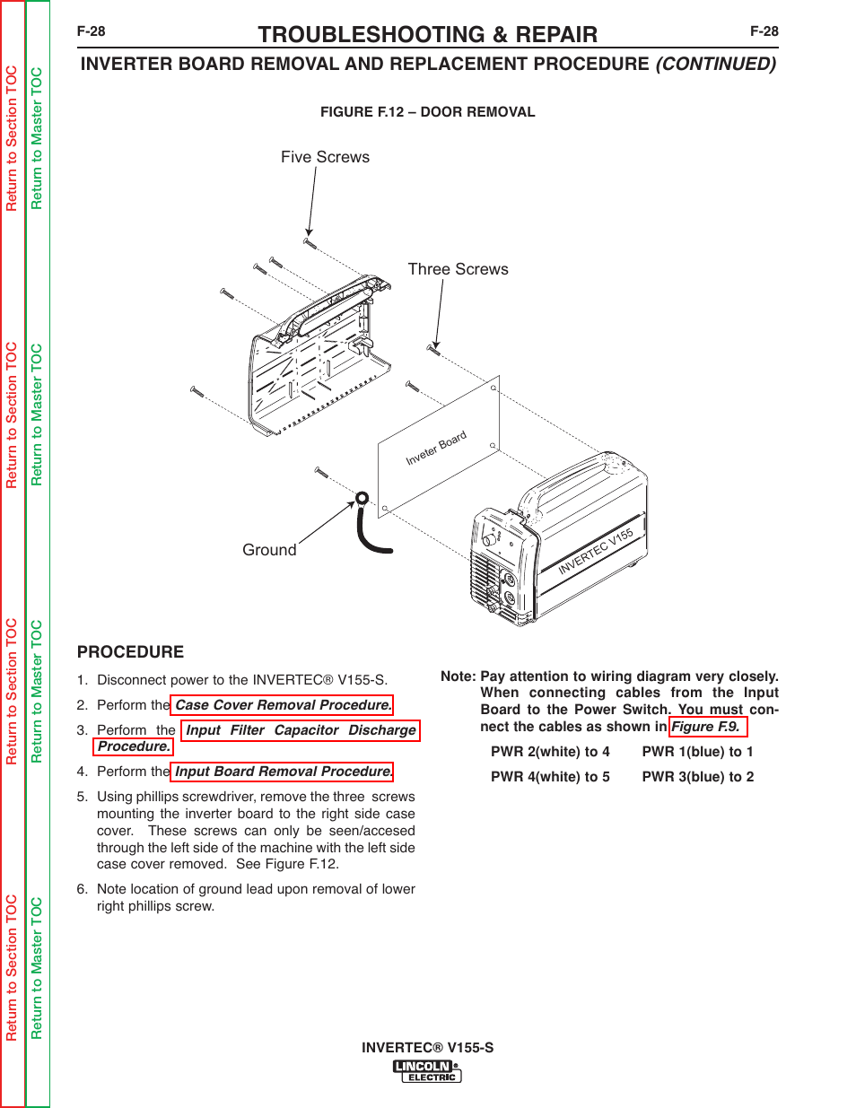 Troubleshooting & repair | Lincoln Electric V155-S User Manual | Page 60 / 78