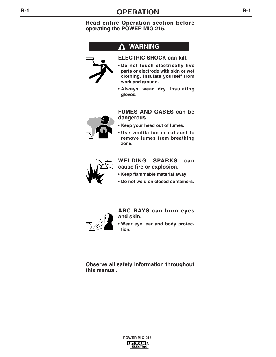 Operation, Warning | Lincoln Electric pmn User Manual | Page 13 / 35