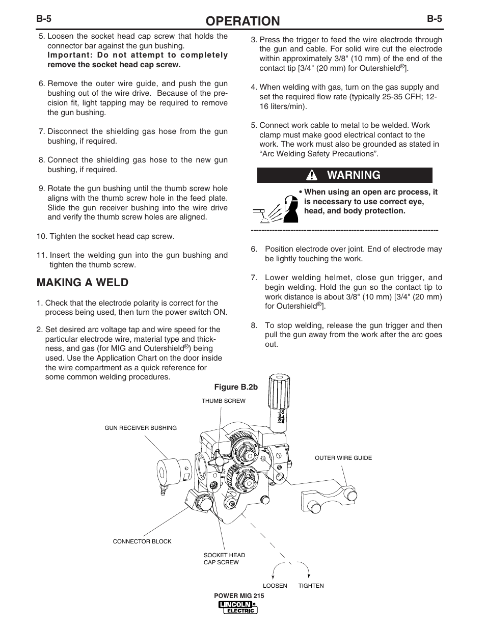 Operation, Warning, Making a weld | Lincoln Electric pmn User Manual | Page 17 / 35