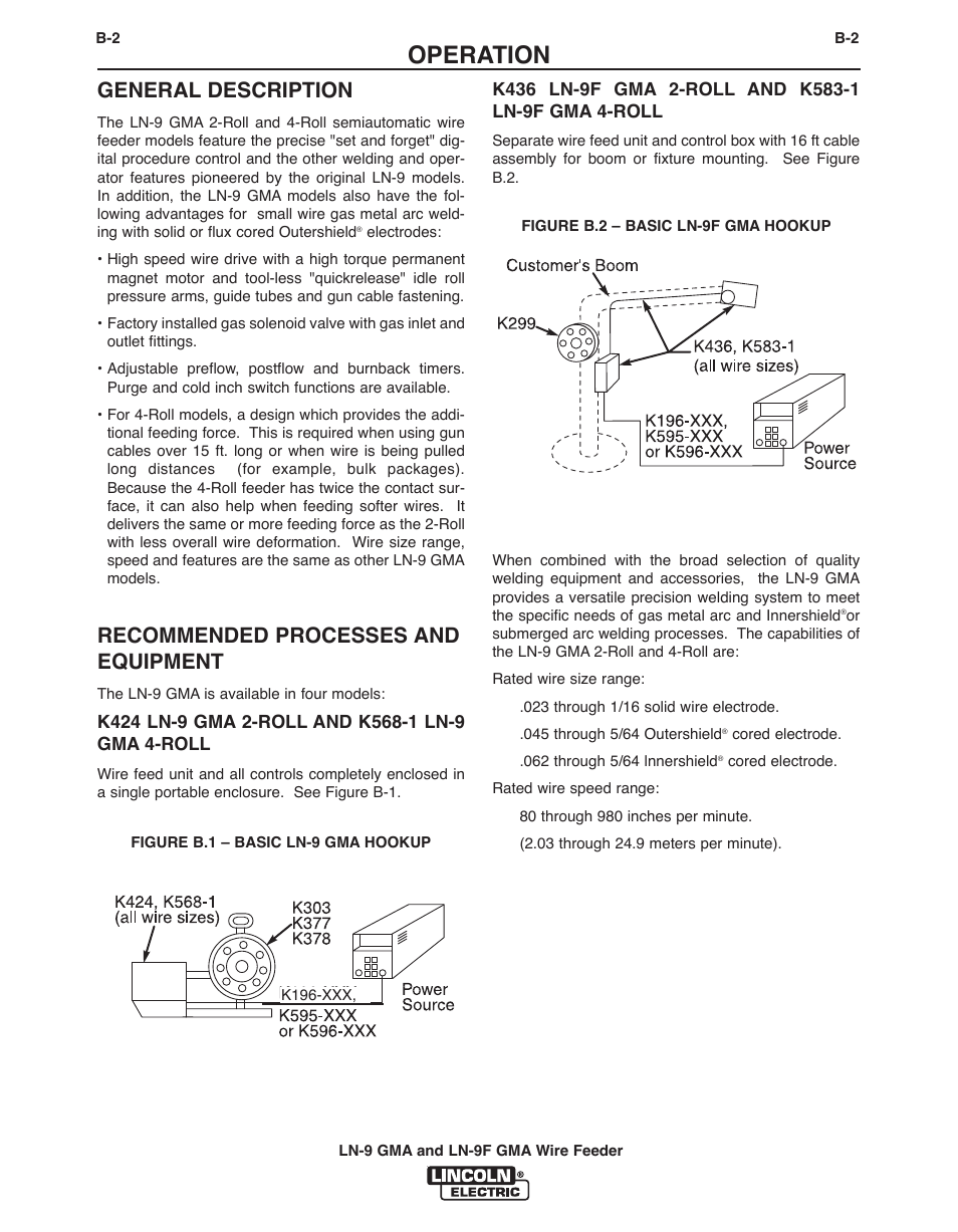 Operation, General description, Recommended processes and equipment | Lincoln Electric IM355-C LN-9 GMA User Manual | Page 25 / 70