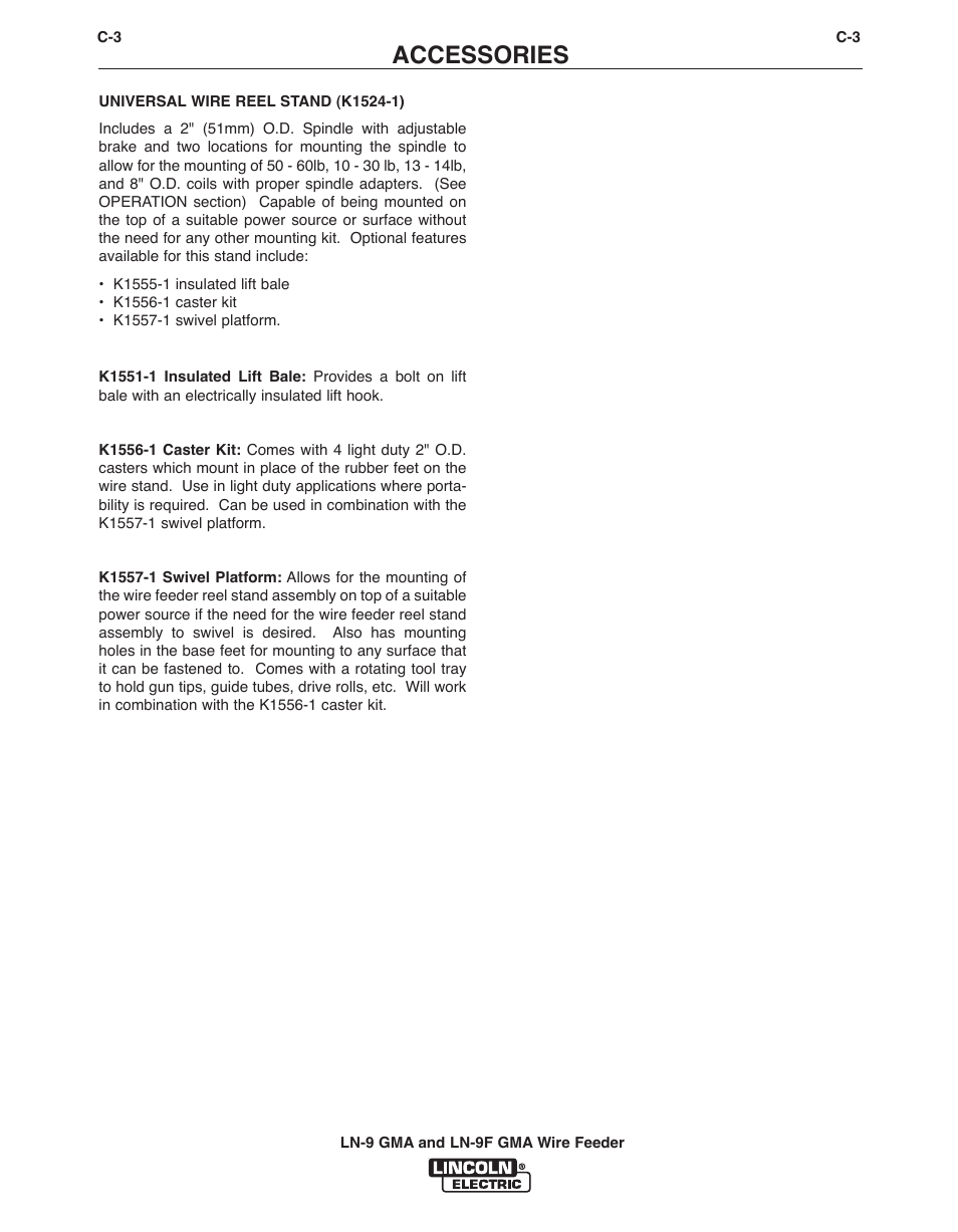 Accessories | Lincoln Electric IM355-C LN-9 GMA User Manual | Page 46 / 70