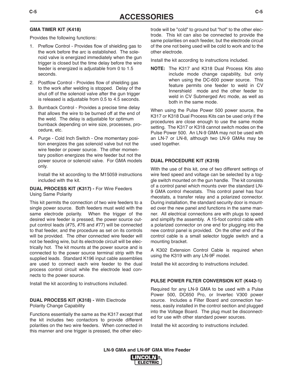 Accessories | Lincoln Electric IM355-C LN-9 GMA User Manual | Page 48 / 70