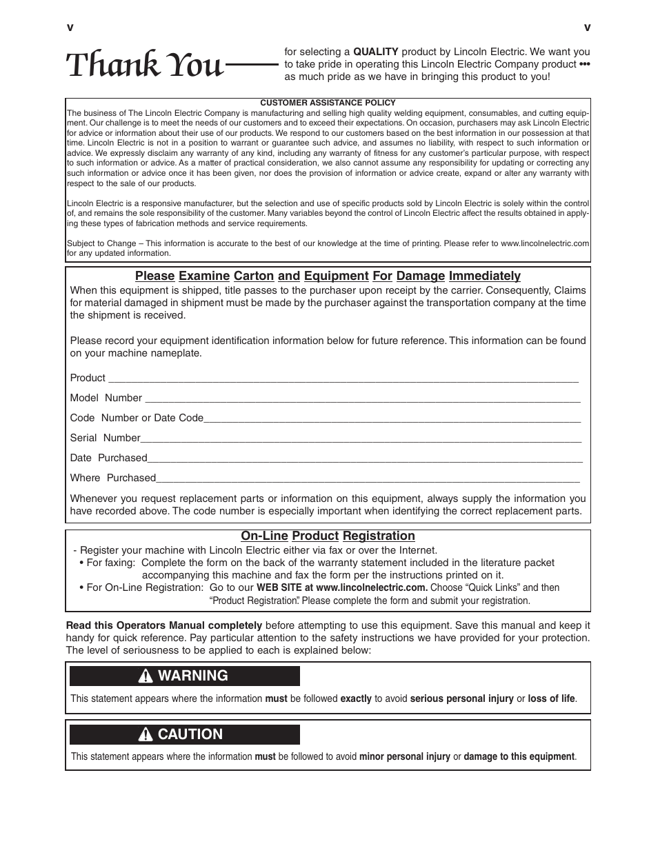 Warning, Caution | Lincoln Electric IM355-C LN-9 GMA User Manual | Page 6 / 70