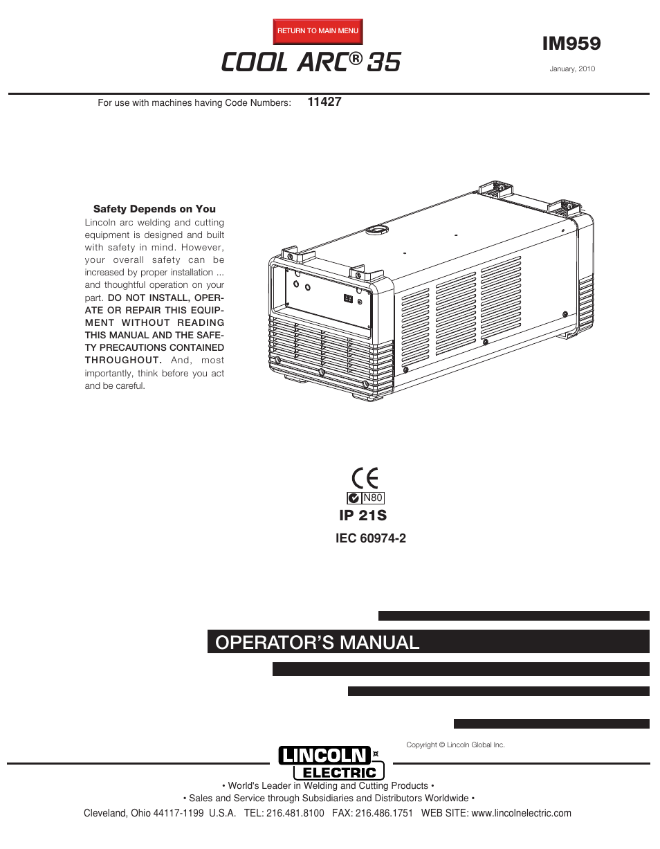 Lincoln Electric COOL ARC 35 IM959 User Manual | 22 pages